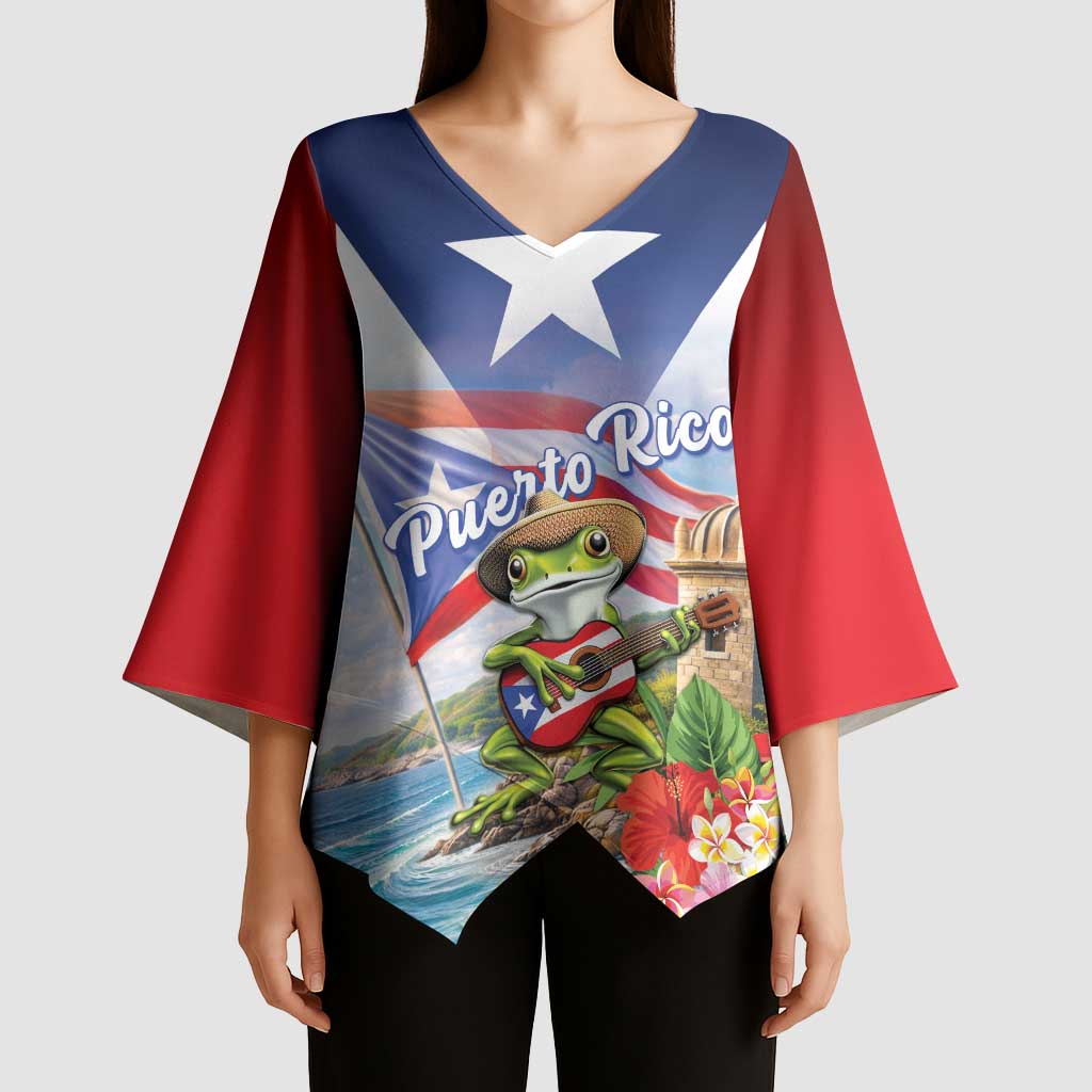 Puerto Rico Coqui Frog Kimono Sleeve Blouse Happy Emancipation Day