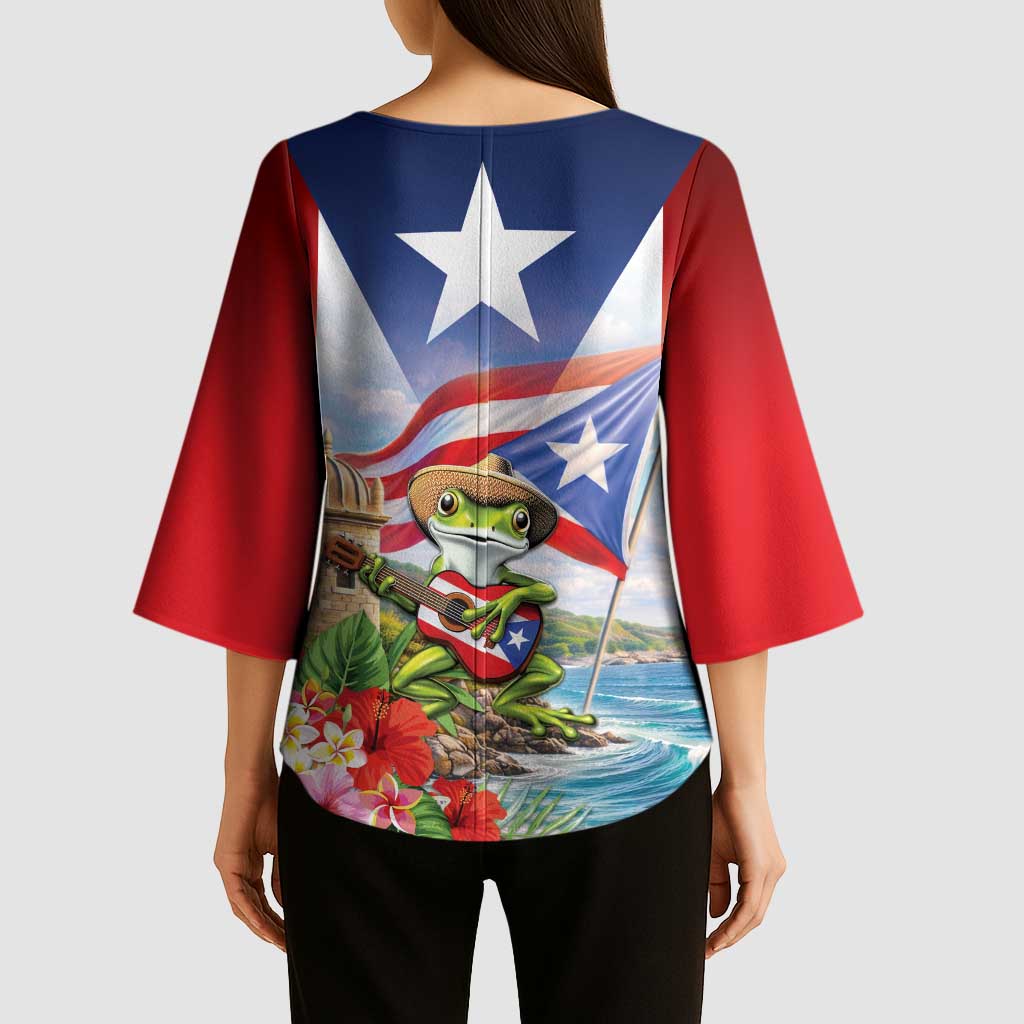 Puerto Rico Coqui Frog Kimono Sleeve Blouse Happy Emancipation Day