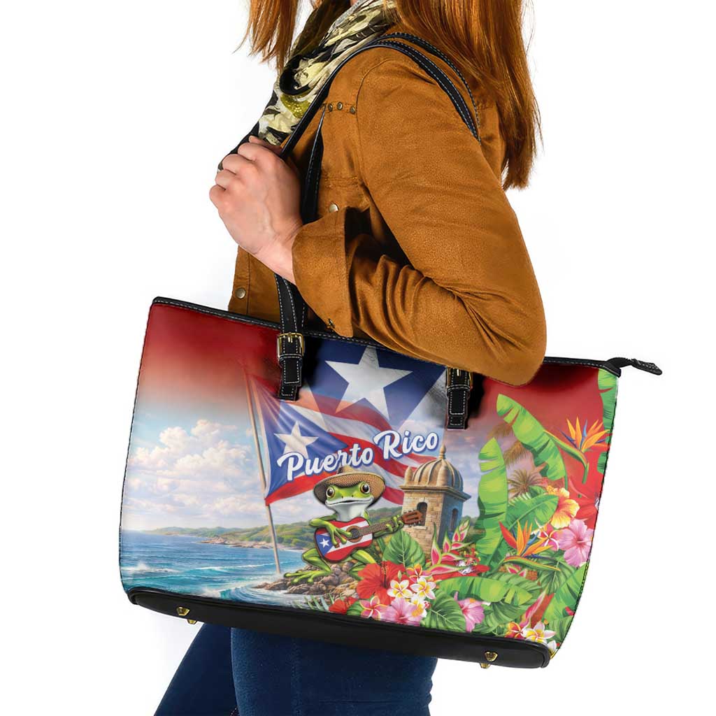 Puerto Rico Coqui Frog Leather Tote Bag Happy Emancipation Day