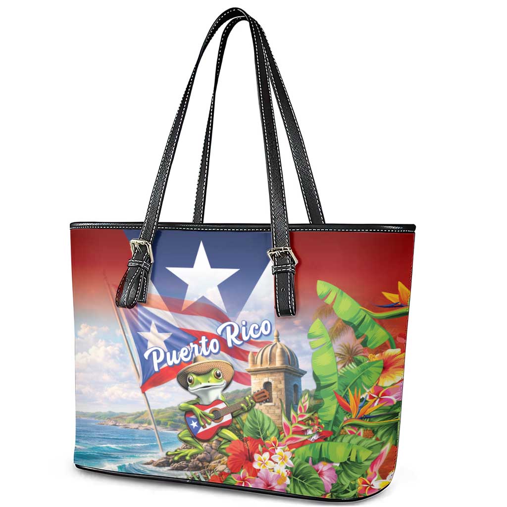 Puerto Rico Coqui Frog Leather Tote Bag Happy Emancipation Day