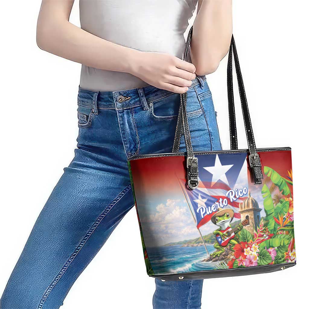 Puerto Rico Coqui Frog Leather Tote Bag Happy Emancipation Day