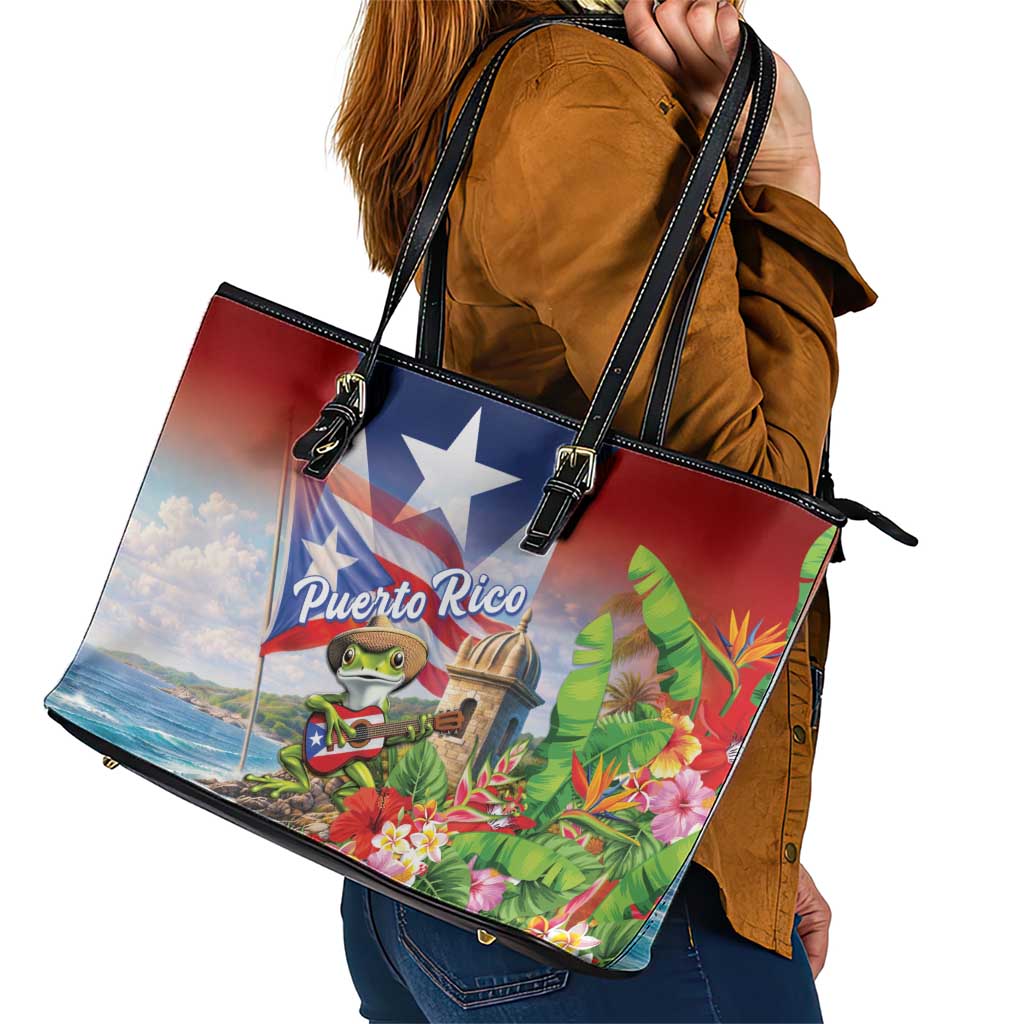 Puerto Rico Coqui Frog Leather Tote Bag Happy Emancipation Day
