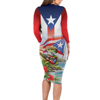 Puerto Rico Coqui Frog Long Sleeve Bodycon Dress Happy Emancipation Day