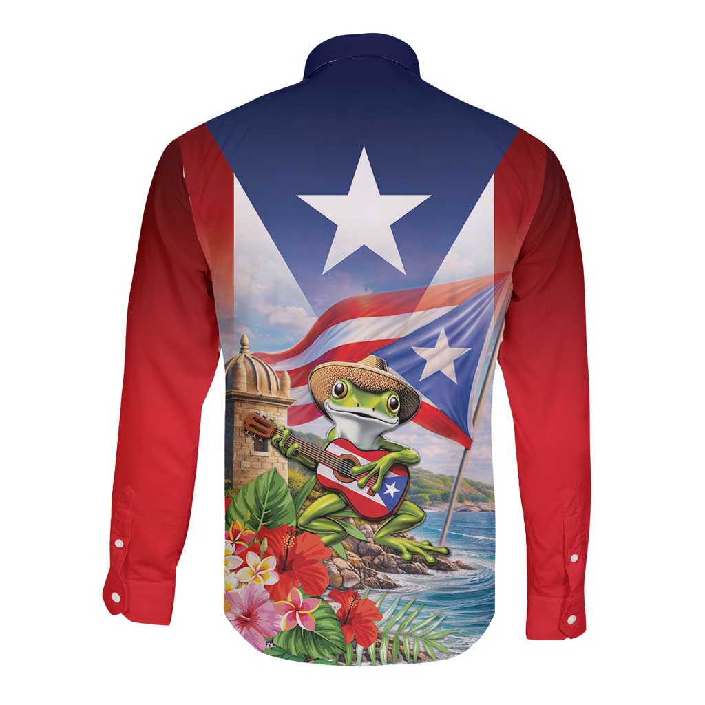 Puerto Rico Coqui Frog Long Sleeve Button Shirt Happy Emancipation Day