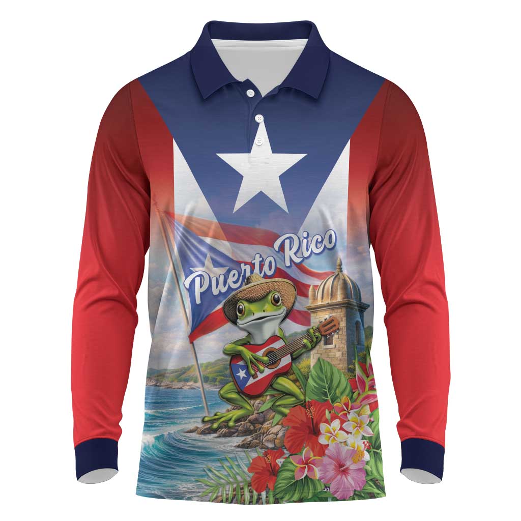 Puerto Rico Coqui Frog Long Sleeve Polo Shirt Happy Emancipation Day