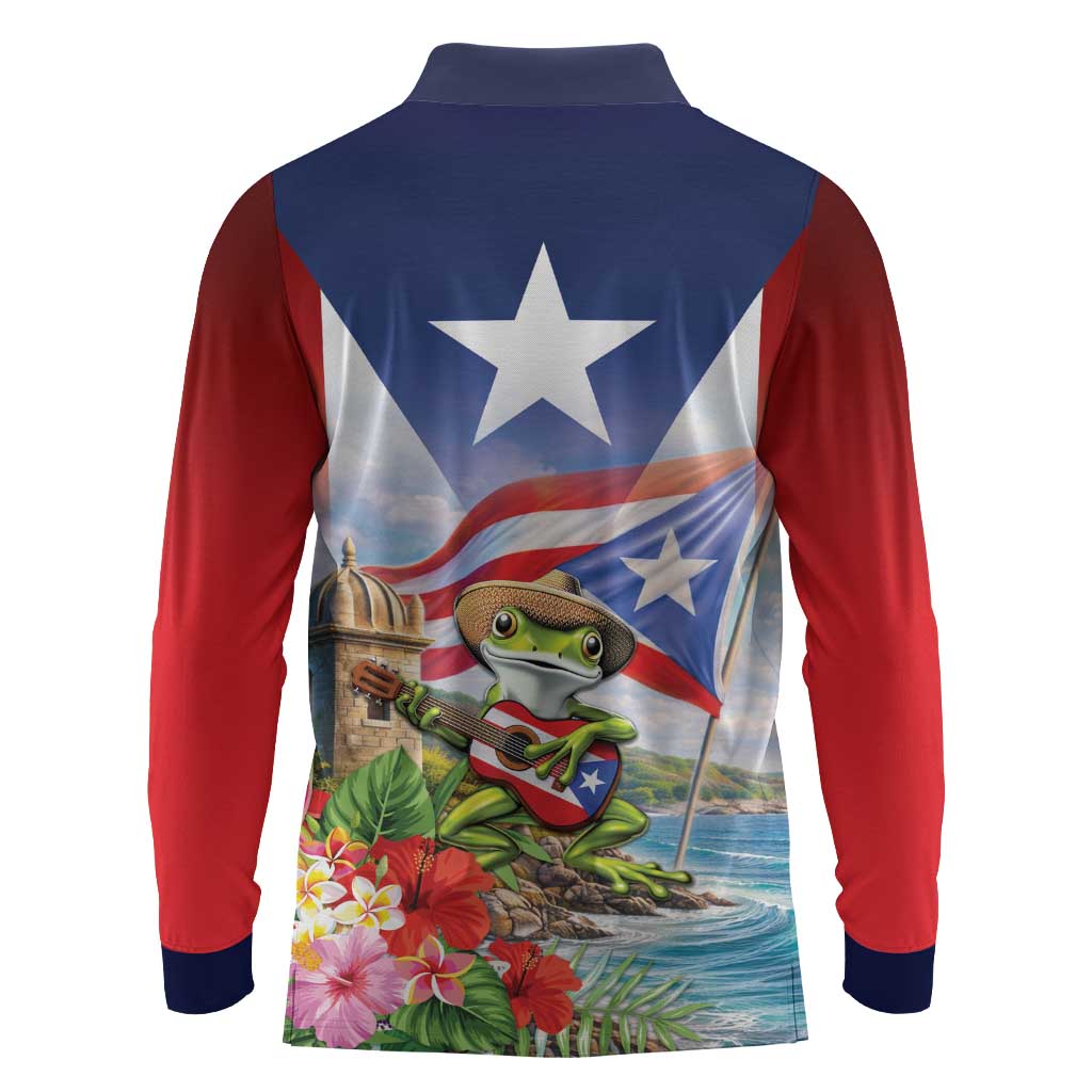 Puerto Rico Coqui Frog Long Sleeve Polo Shirt Happy Emancipation Day