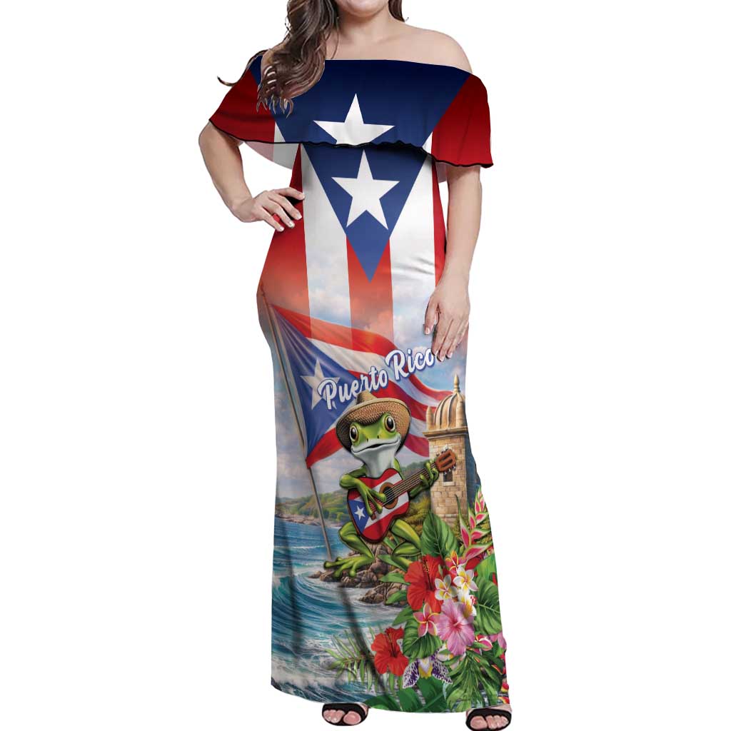Puerto Rico Coqui Frog Off Shoulder Maxi Dress Happy Emancipation Day