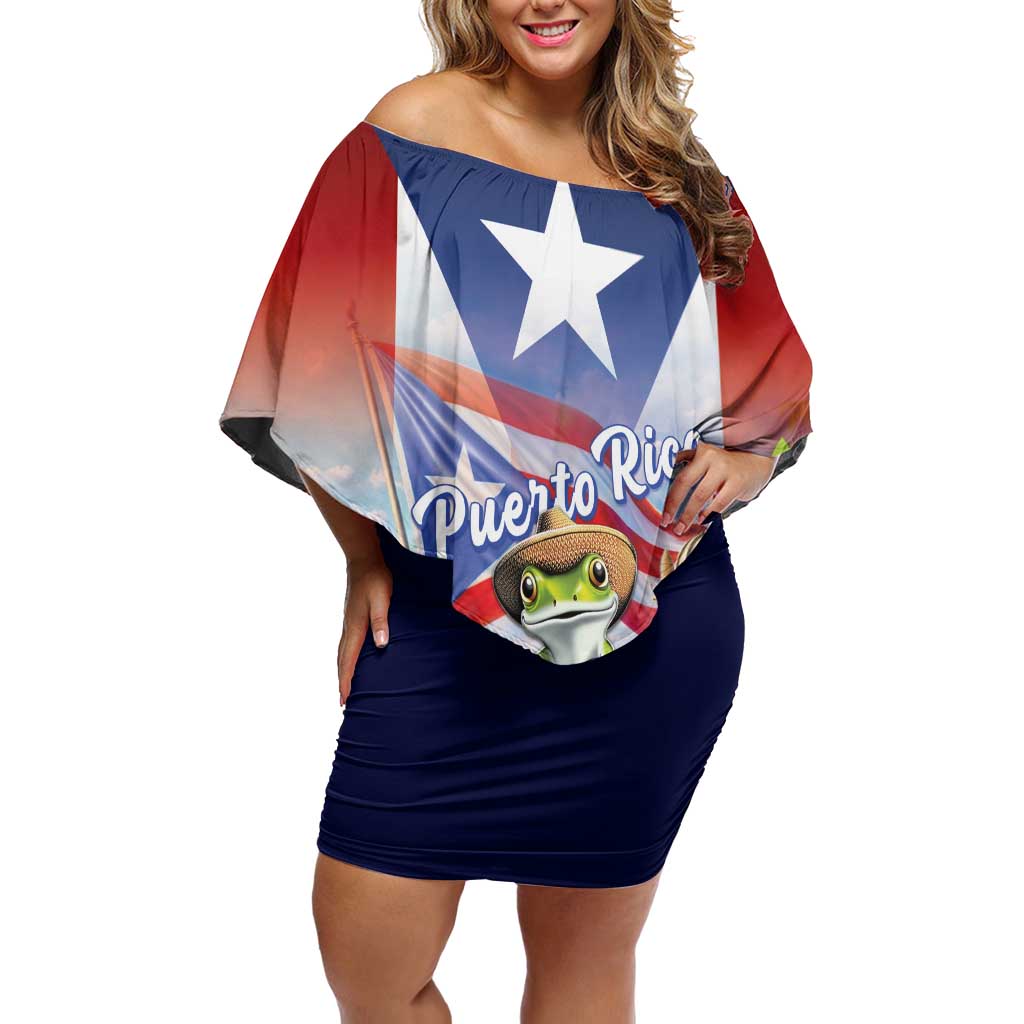Puerto Rico Coqui Frog Off Shoulder Short Dress Happy Emancipation Day