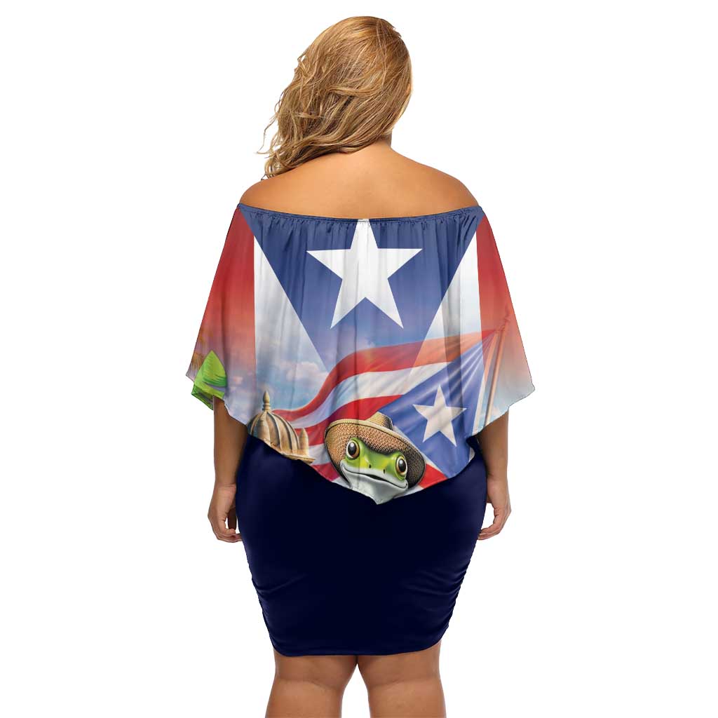Puerto Rico Coqui Frog Off Shoulder Short Dress Happy Emancipation Day