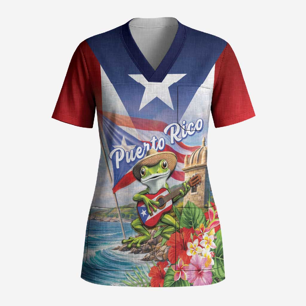 Puerto Rico Coqui Frog Scrub Top Happy Emancipation Day