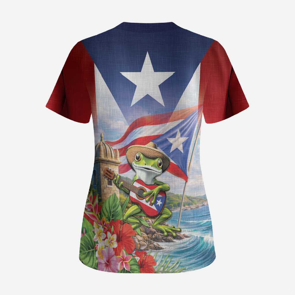 Puerto Rico Coqui Frog Scrub Top Happy Emancipation Day
