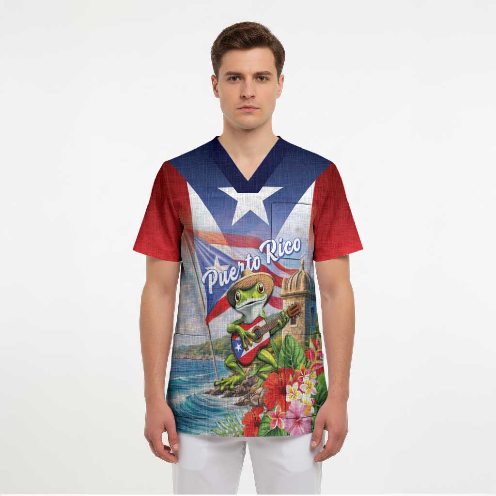 Puerto Rico Coqui Frog Scrub Top Happy Emancipation Day
