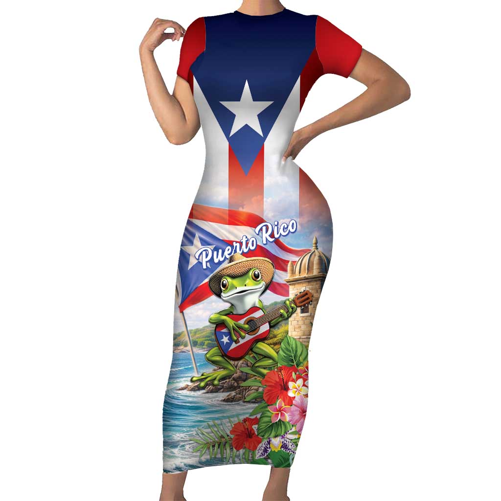 Puerto Rico Coqui Frog Short Sleeve Bodycon Dress Happy Emancipation Day