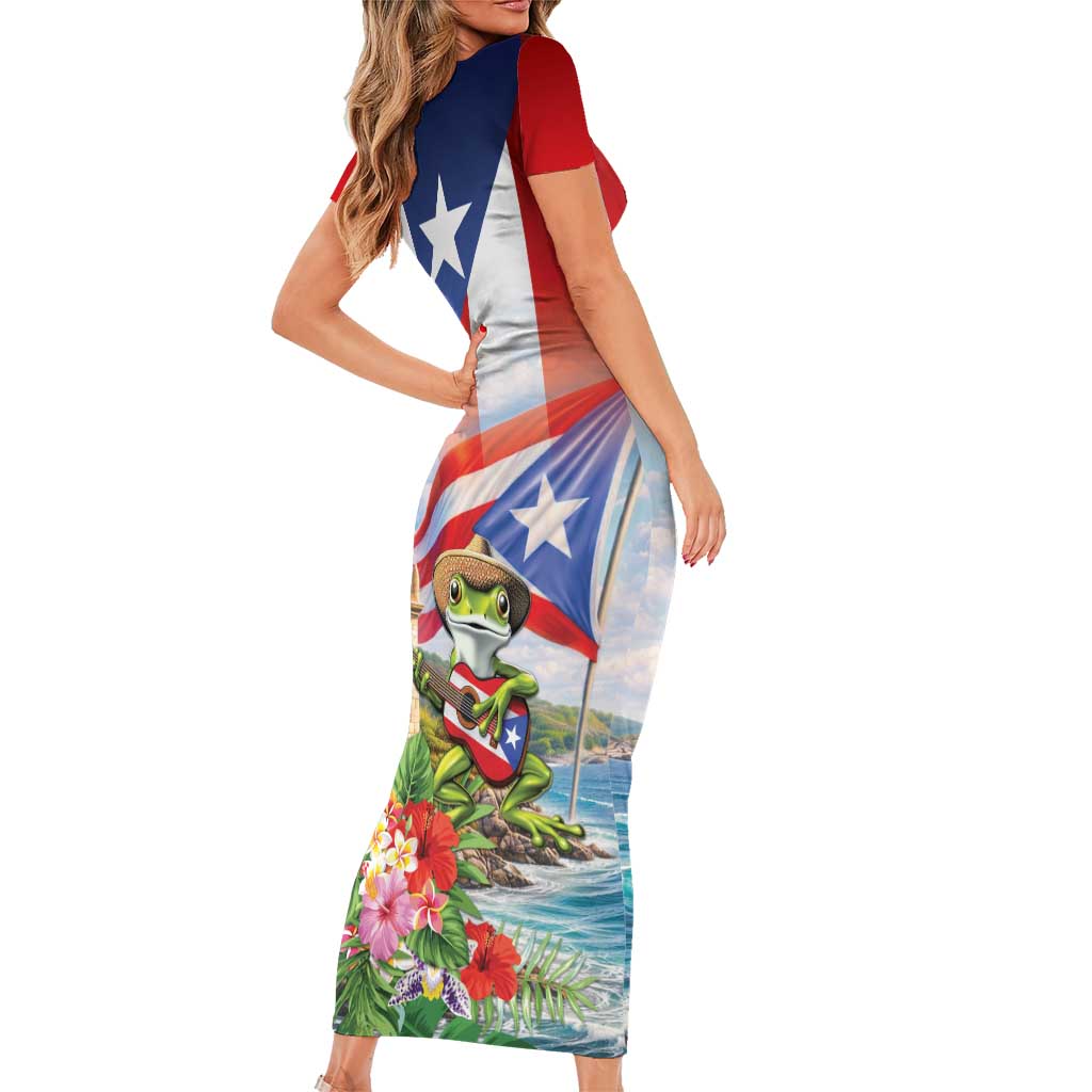 Puerto Rico Coqui Frog Short Sleeve Bodycon Dress Happy Emancipation Day