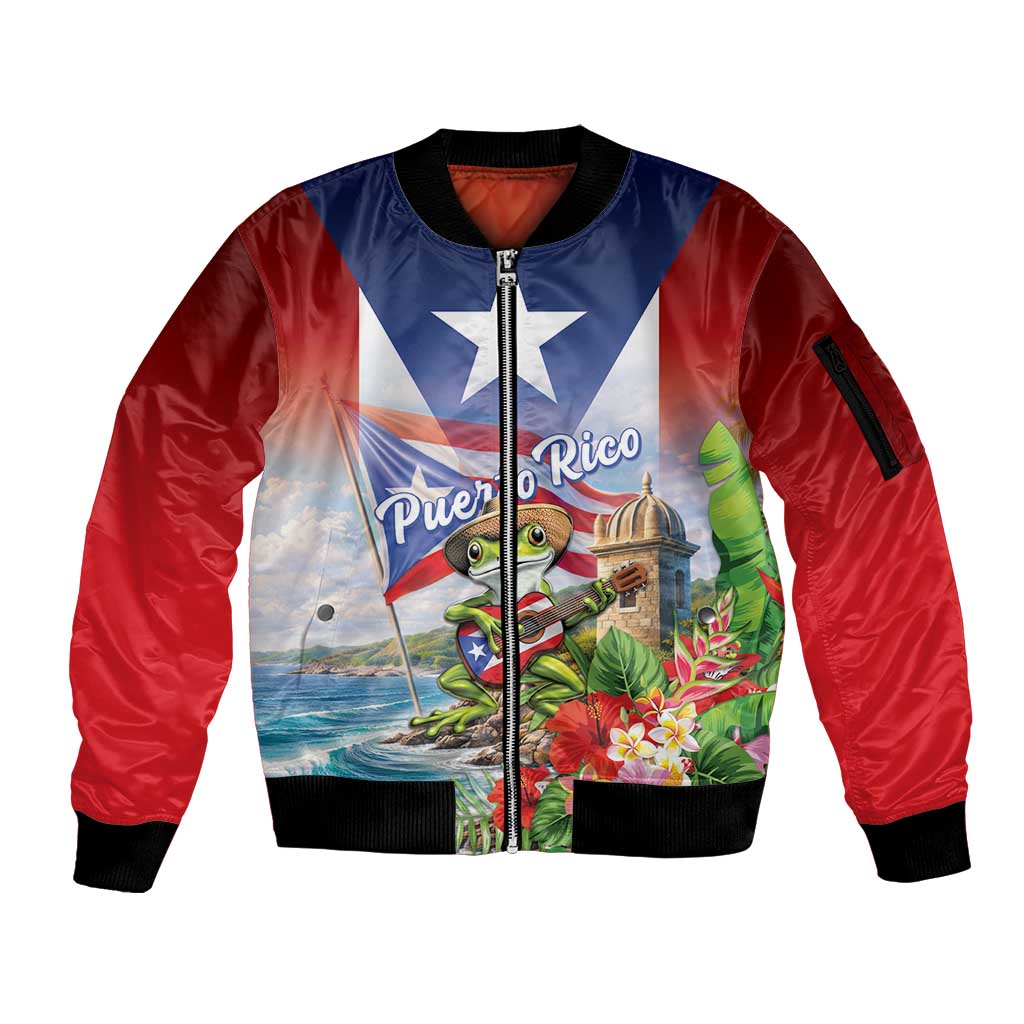 Puerto Rico Coqui Frog Sleeve Zip Bomber Jacket Happy Emancipation Day