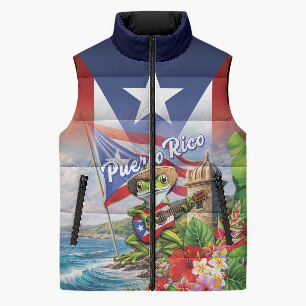Puerto Rico Coqui Frog Sleeveless Puffer Jacket Happy Emancipation Day
