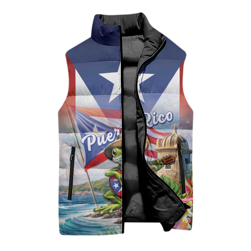 Puerto Rico Coqui Frog Sleeveless Puffer Jacket Happy Emancipation Day