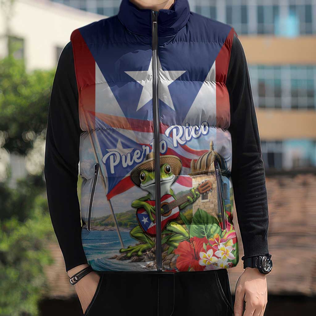 Puerto Rico Coqui Frog Sleeveless Puffer Jacket Happy Emancipation Day
