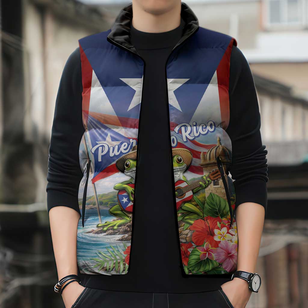 Puerto Rico Coqui Frog Sleeveless Puffer Jacket Happy Emancipation Day