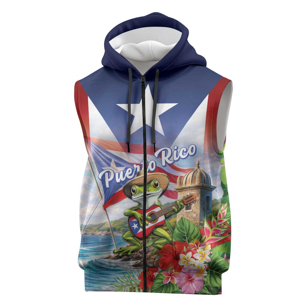 Puerto Rico Coqui Frog Sleeveless Zip Hoodie Happy Emancipation Day