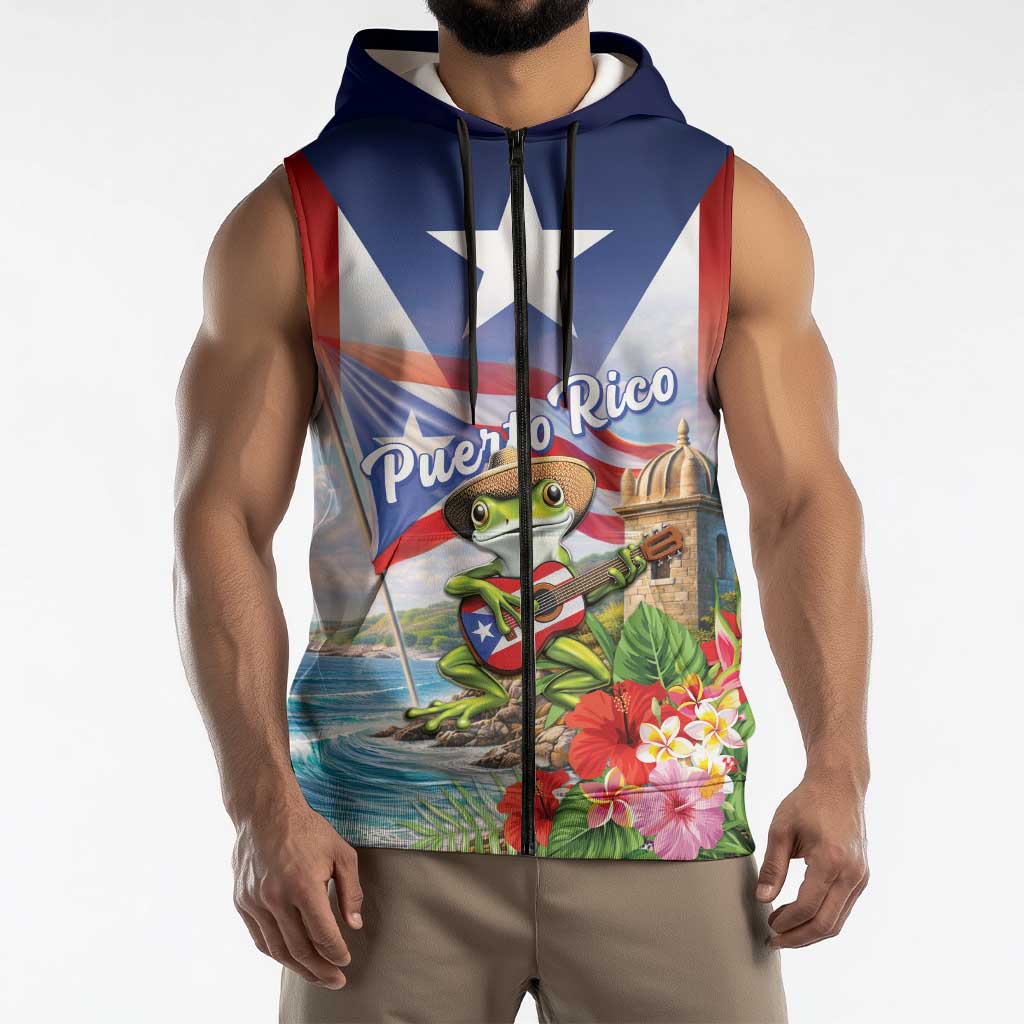 Puerto Rico Coqui Frog Sleeveless Zip Hoodie Happy Emancipation Day
