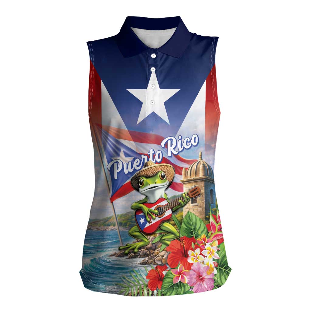 Puerto Rico Coqui Frog Women Sleeveless Polo Shirt Happy Emancipation Day