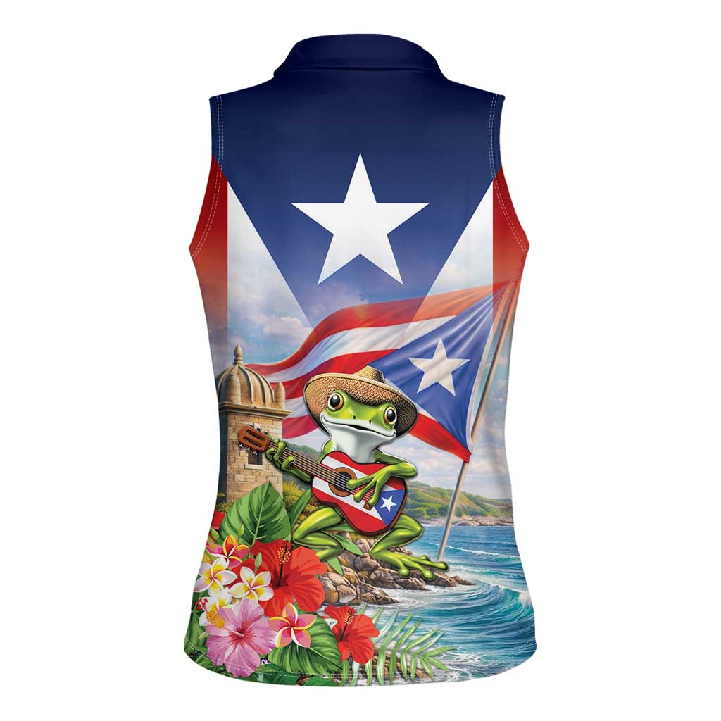 Puerto Rico Coqui Frog Women Sleeveless Polo Shirt Happy Emancipation Day