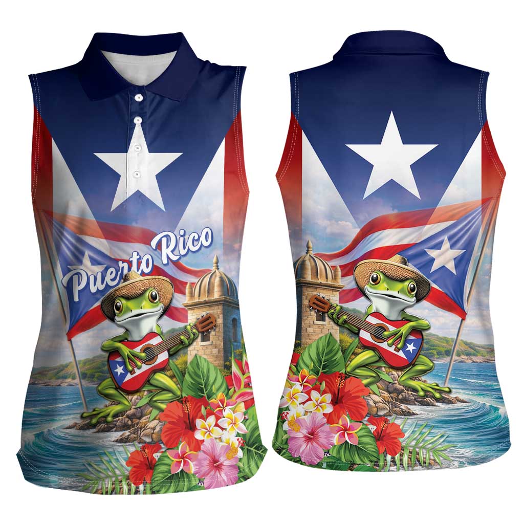 Puerto Rico Coqui Frog Women Sleeveless Polo Shirt Happy Emancipation Day