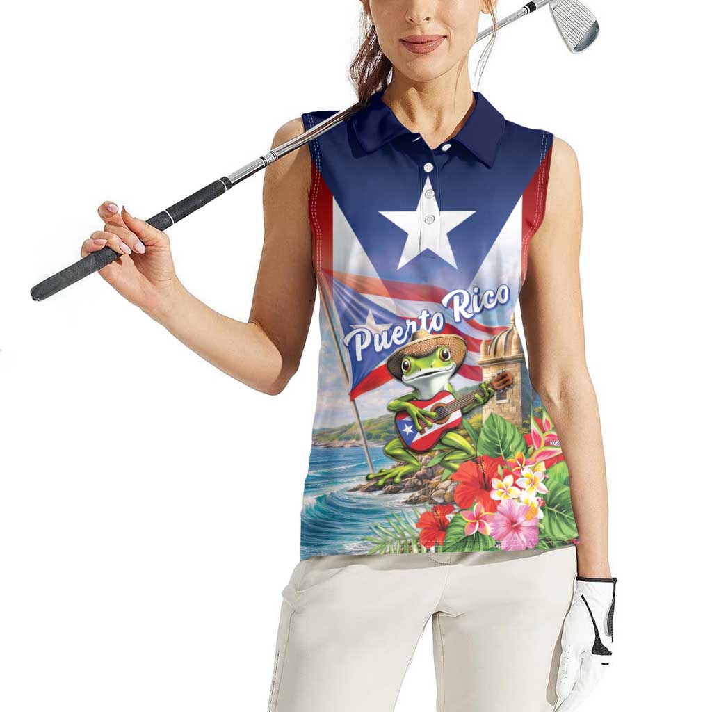 Puerto Rico Coqui Frog Women Sleeveless Polo Shirt Happy Emancipation Day