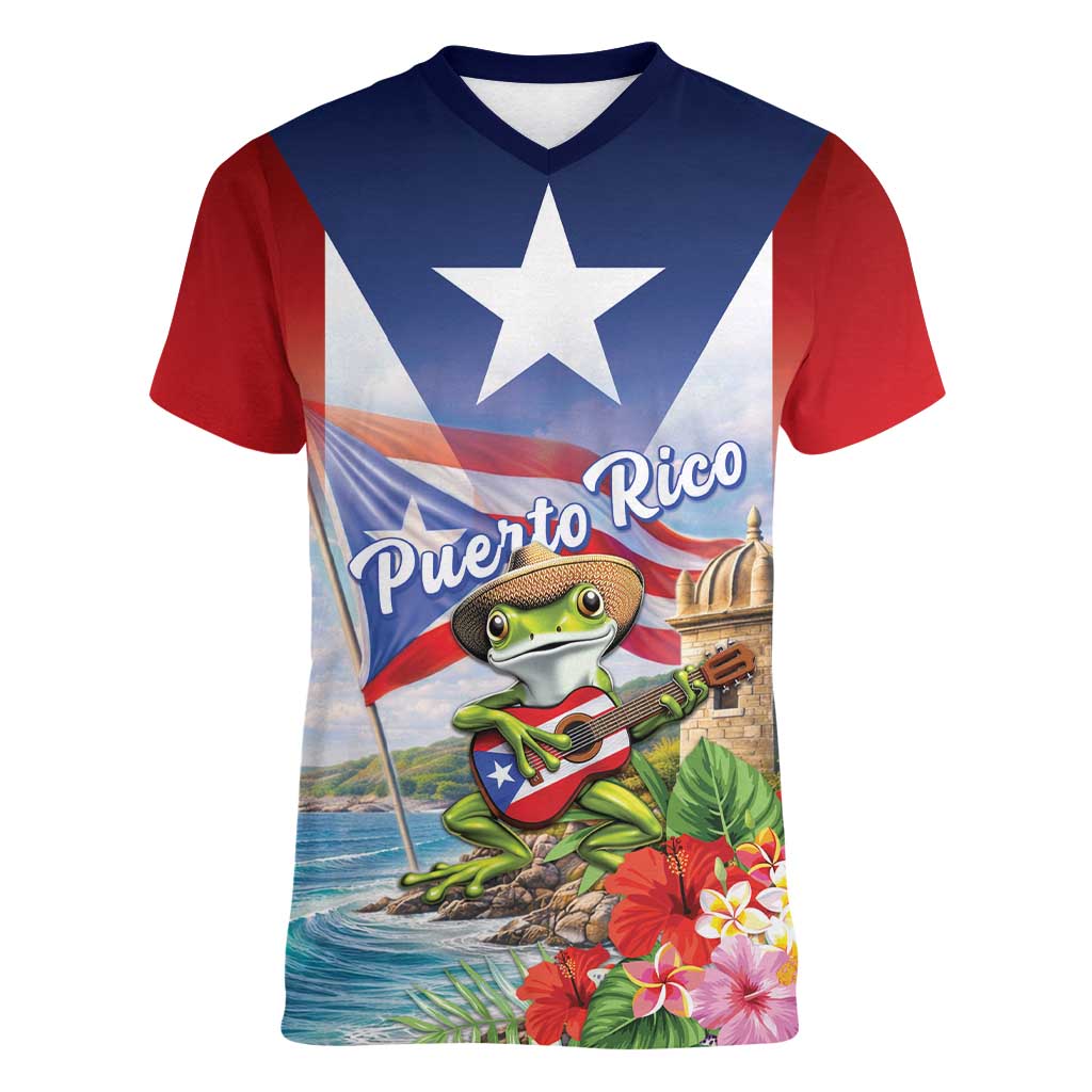 Puerto Rico Coqui Frog Women V-Neck T-Shirt Happy Emancipation Day