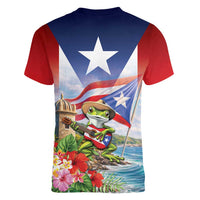 Puerto Rico Coqui Frog Women V-Neck T-Shirt Happy Emancipation Day