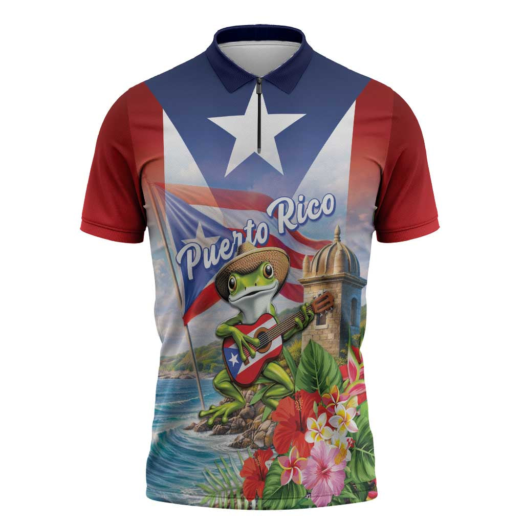 Puerto Rico Coqui Frog Zipper Polo Shirt Happy Emancipation Day