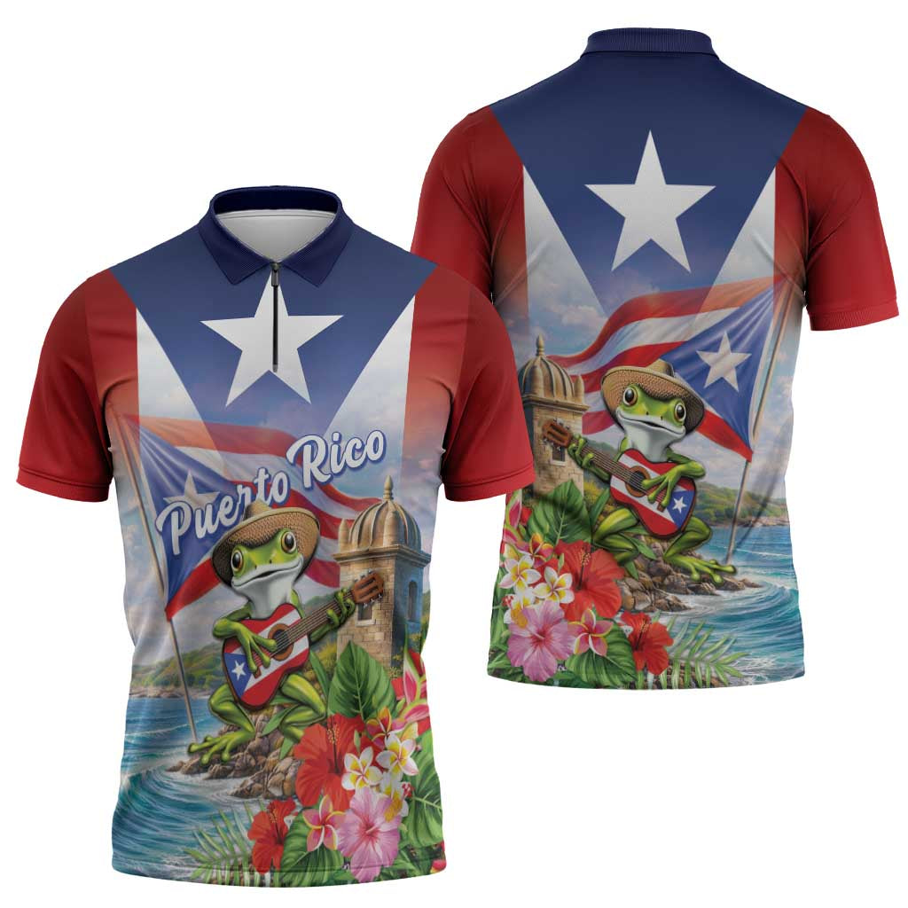 Puerto Rico Coqui Frog Zipper Polo Shirt Happy Emancipation Day