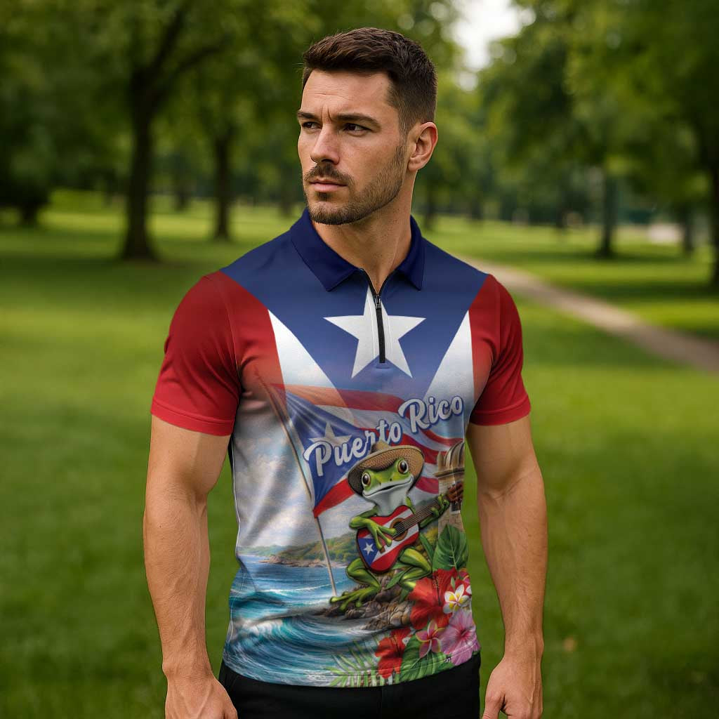 Puerto Rico Coqui Frog Zipper Polo Shirt Happy Emancipation Day