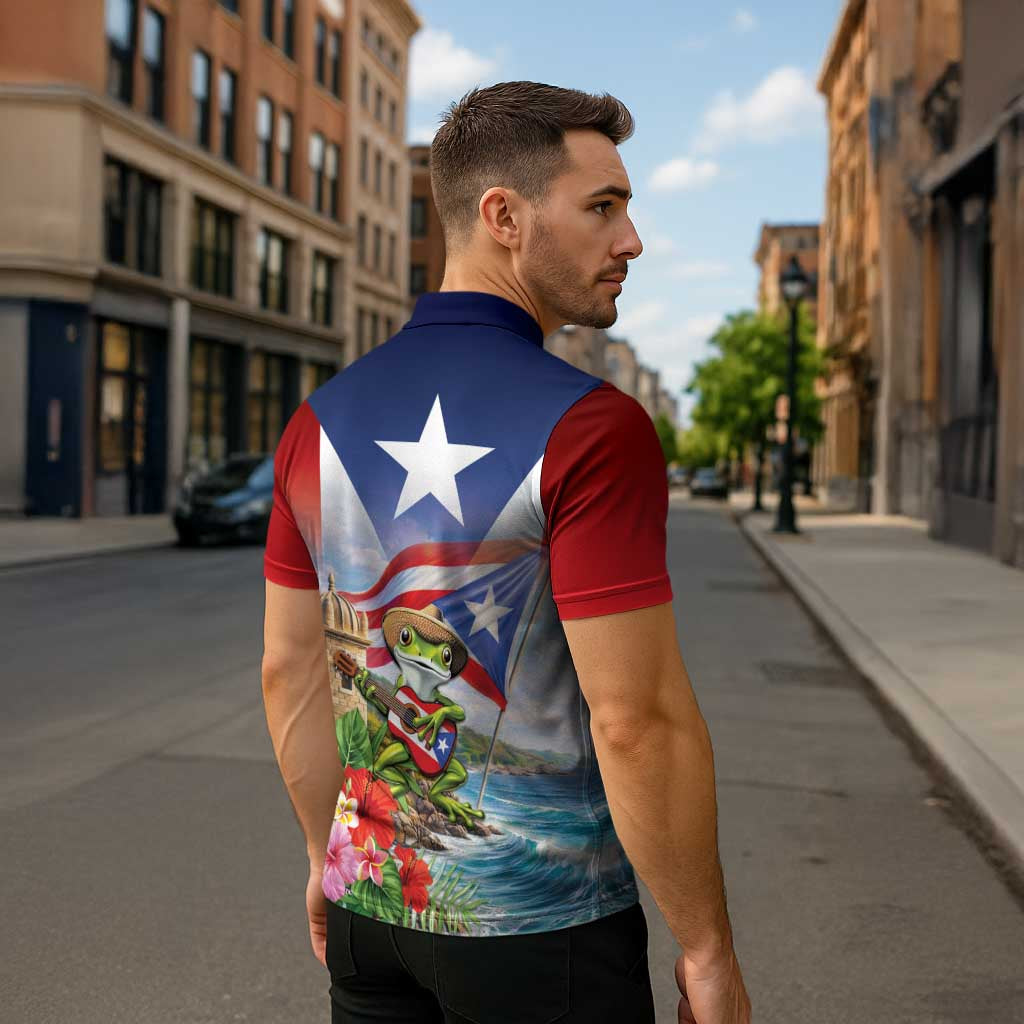 Puerto Rico Coqui Frog Zipper Polo Shirt Happy Emancipation Day