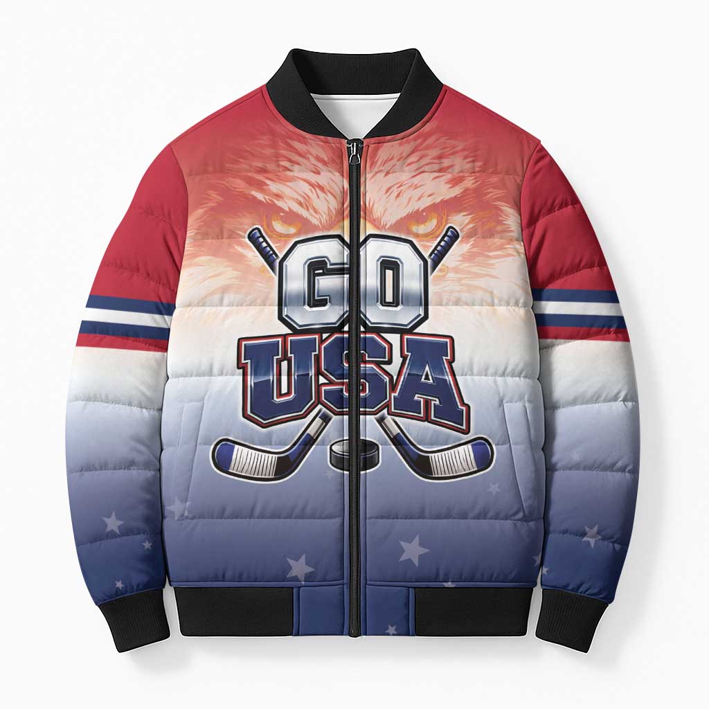 Custom USA Ice Hockey Team Bomber Puffer Jacket Go USA Unique Style
