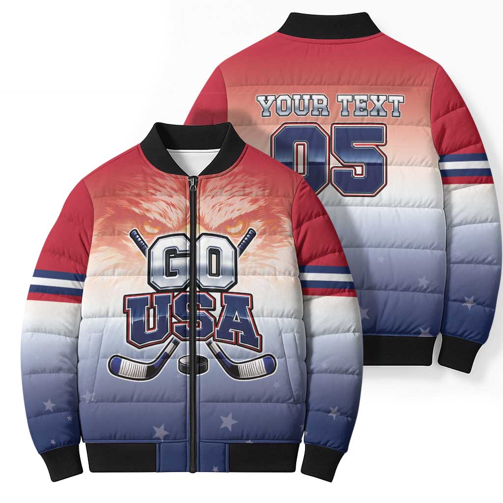 Custom USA Ice Hockey Team Bomber Puffer Jacket Go USA Unique Style