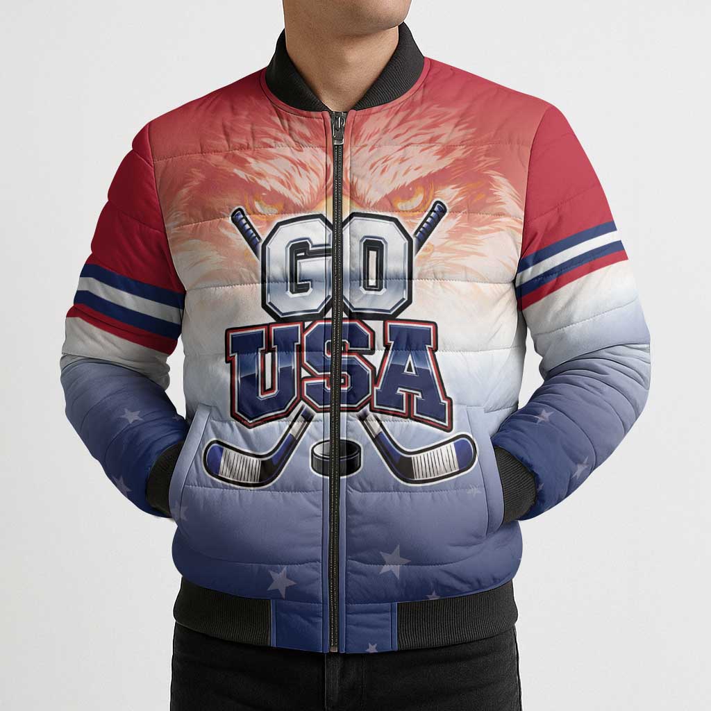 Custom USA Ice Hockey Team Bomber Puffer Jacket Go USA Unique Style