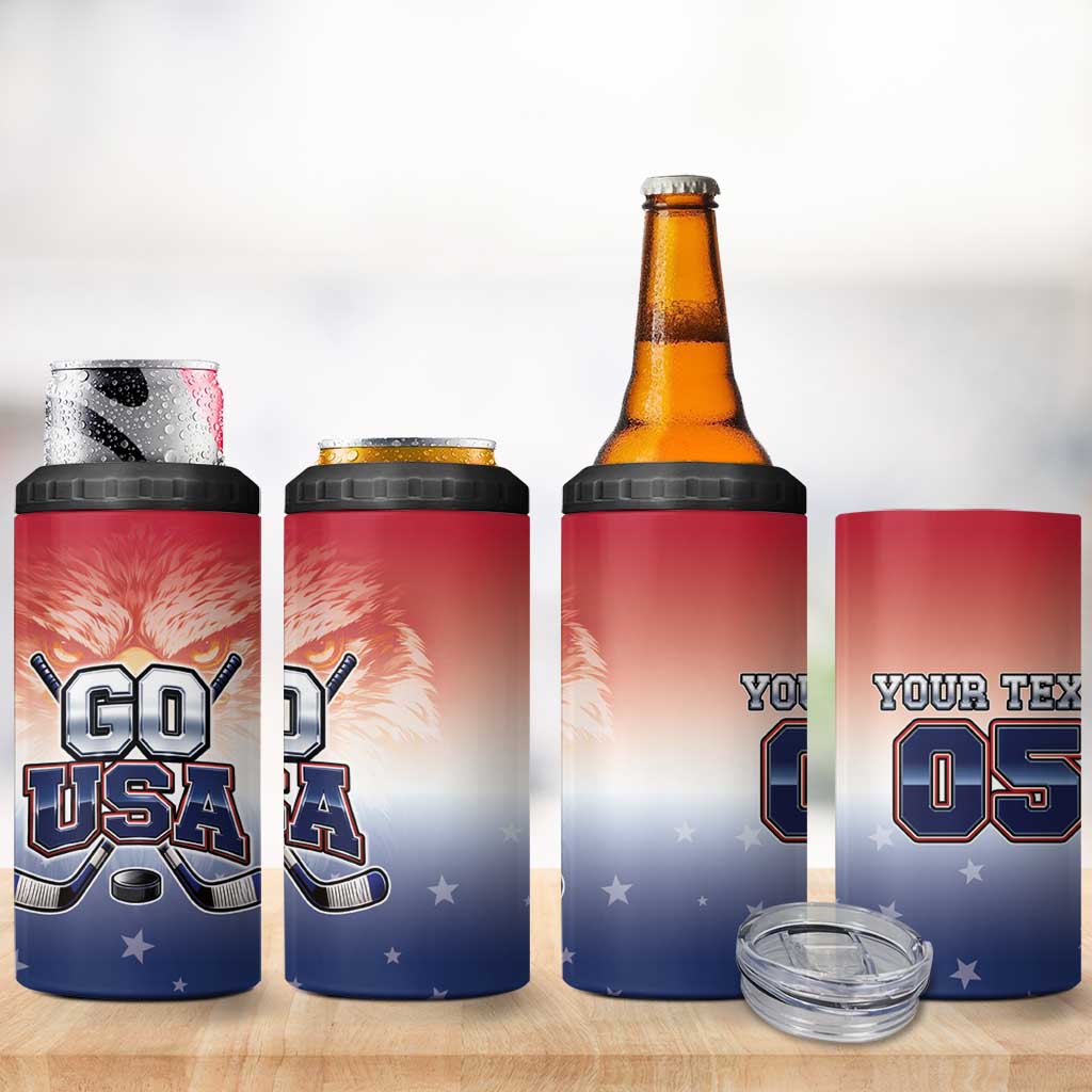 Custom USA Ice Hockey Team 4 in 1 Can Cooler Tumbler Go USA Unique Style