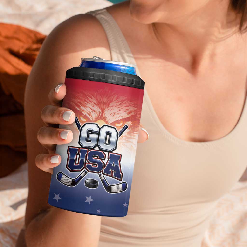 Custom USA Ice Hockey Team 4 in 1 Can Cooler Tumbler Go USA Unique Style