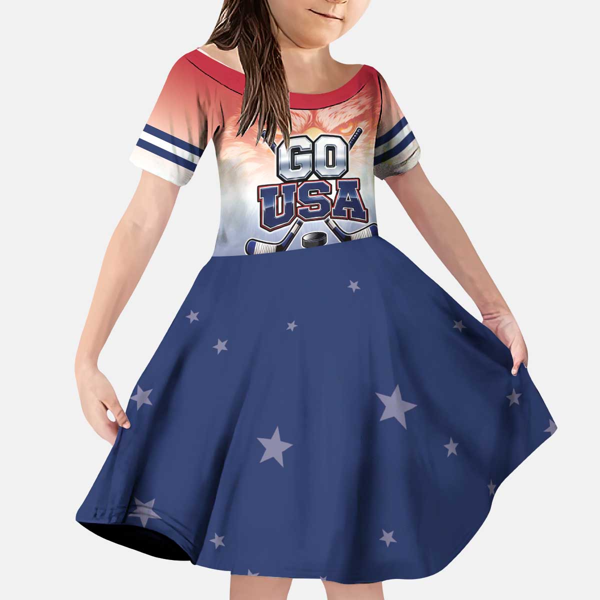 Custom USA Ice Hockey Team Kid Short Sleeve Dress Go USA Unique Style
