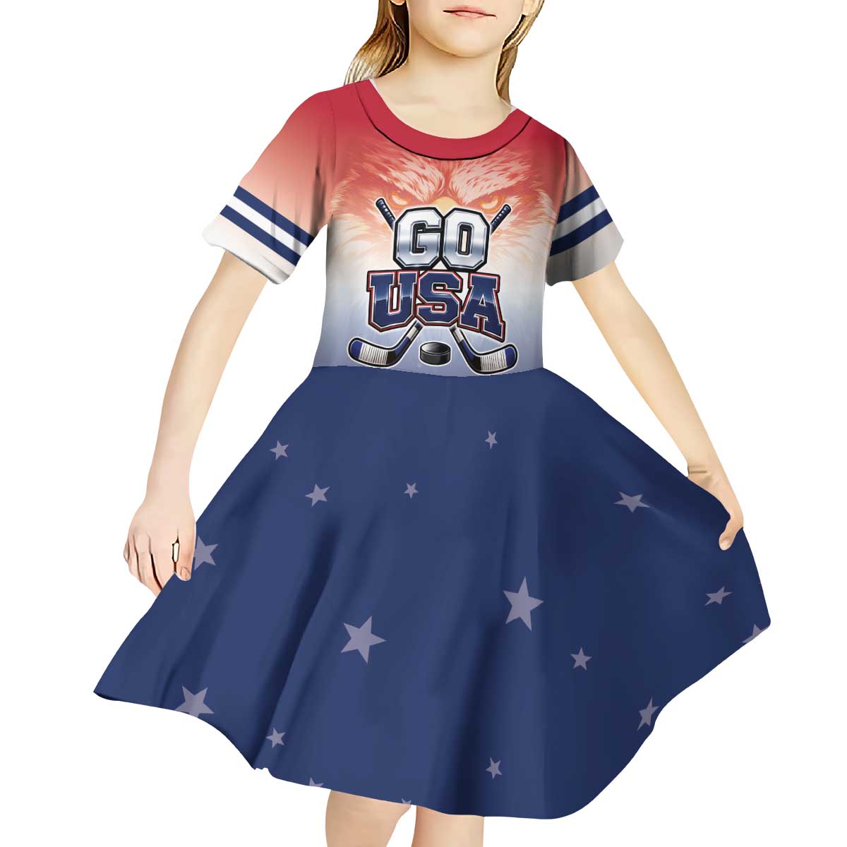 Custom USA Ice Hockey Team Kid Short Sleeve Dress Go USA Unique Style