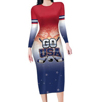 Custom USA Ice Hockey Team Long Sleeve Bodycon Dress Go USA Unique Style