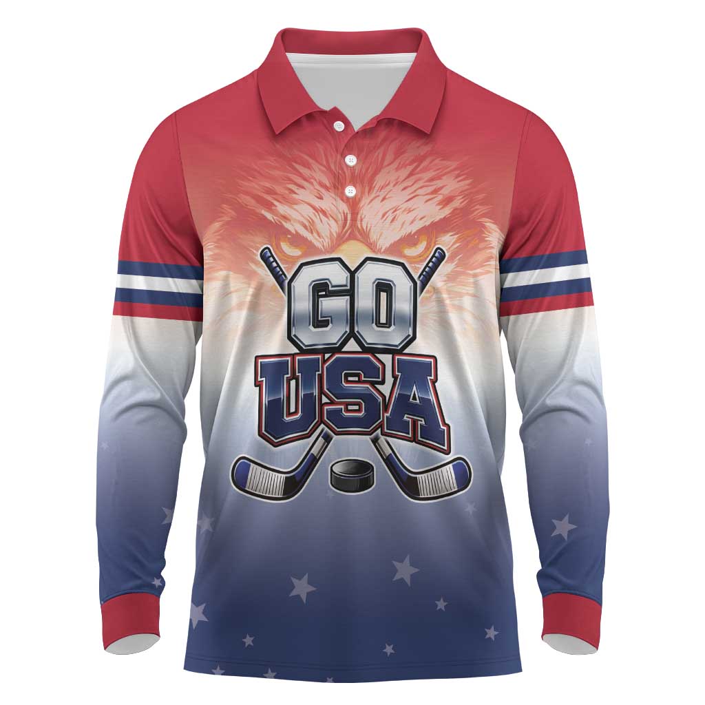 Custom USA Ice Hockey Team Long Sleeve Polo Shirt Go USA Unique Style