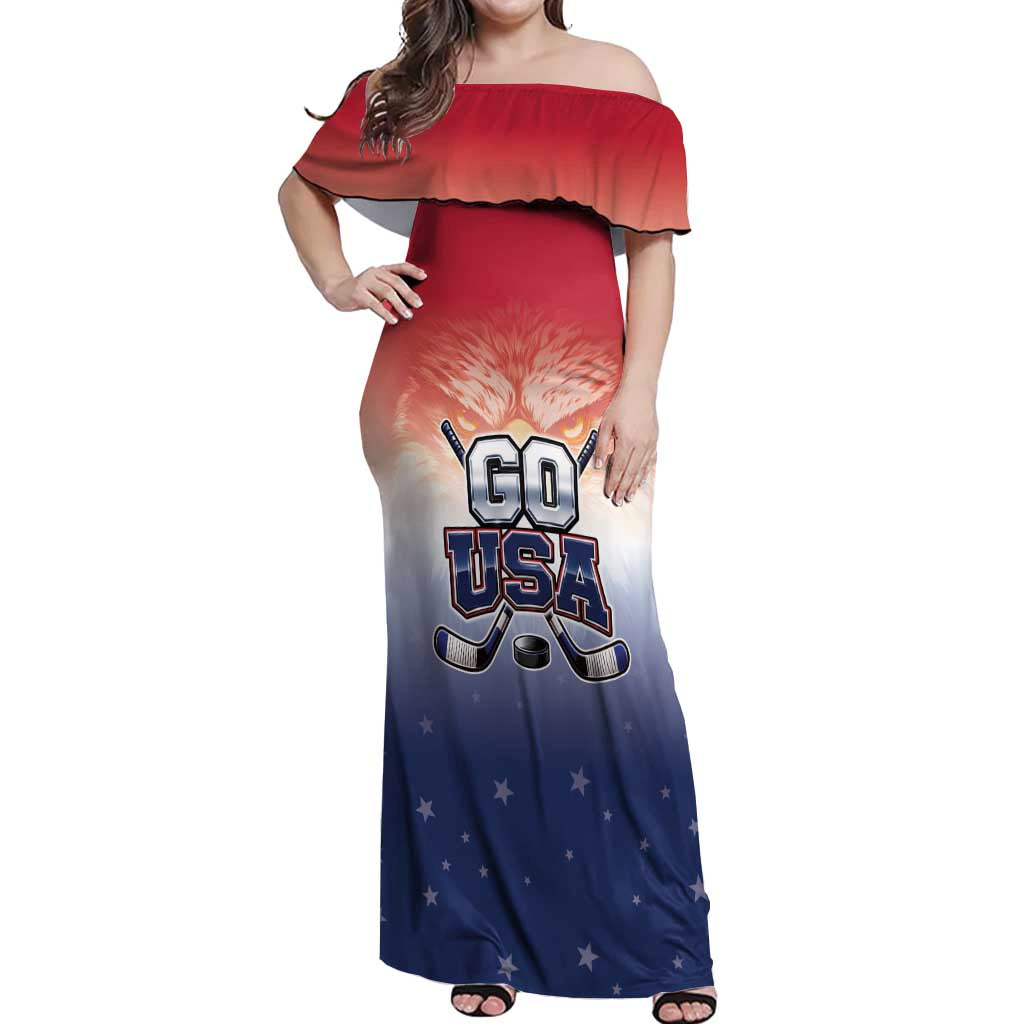 Custom USA Ice Hockey Team Off Shoulder Maxi Dress Go USA Unique Style