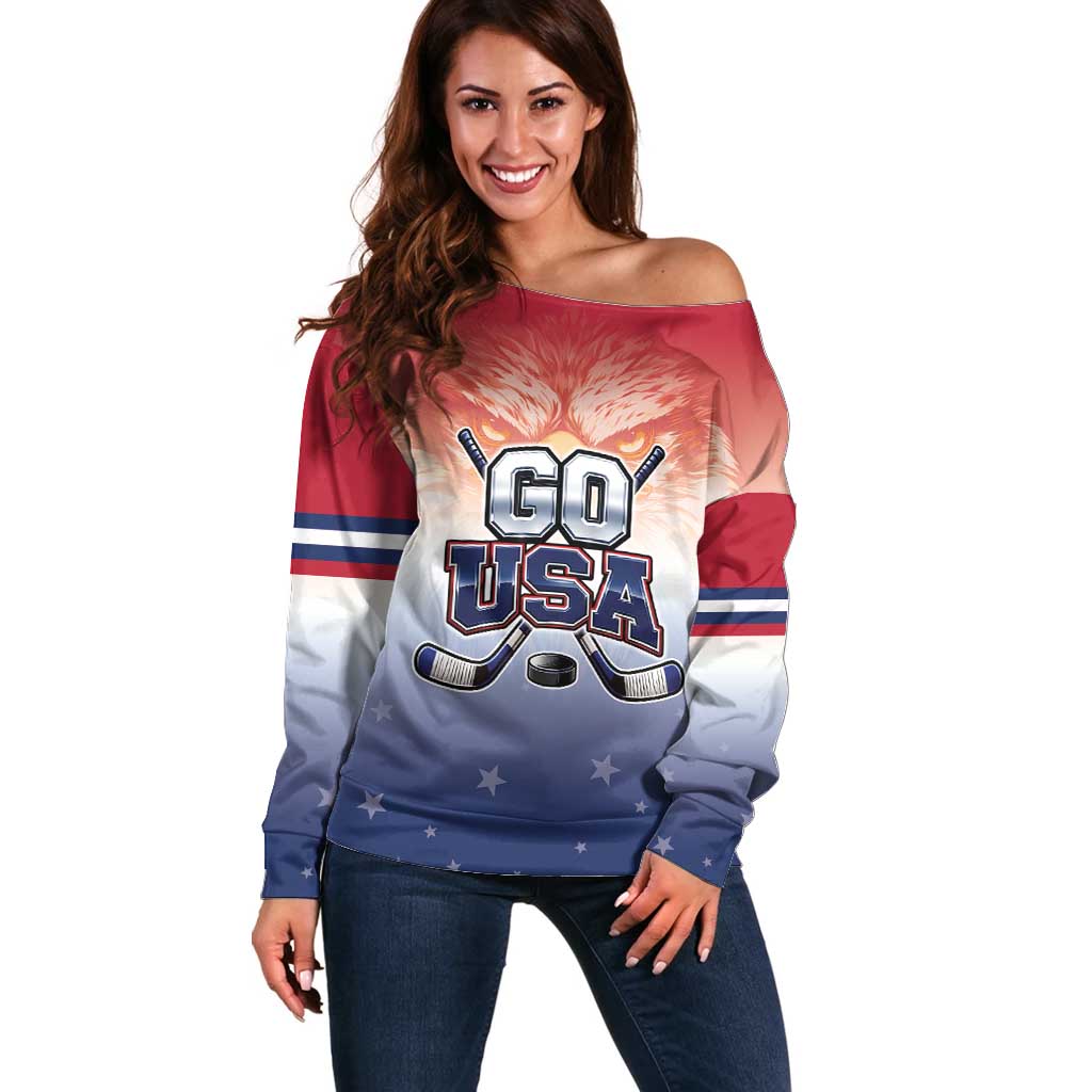 Custom USA Ice Hockey Team Off Shoulder Sweater Go USA Unique Style