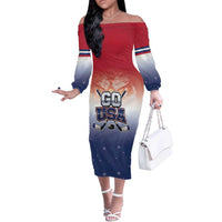 Custom USA Ice Hockey Team Off The Shoulder Long Sleeve Dress Go USA Unique Style