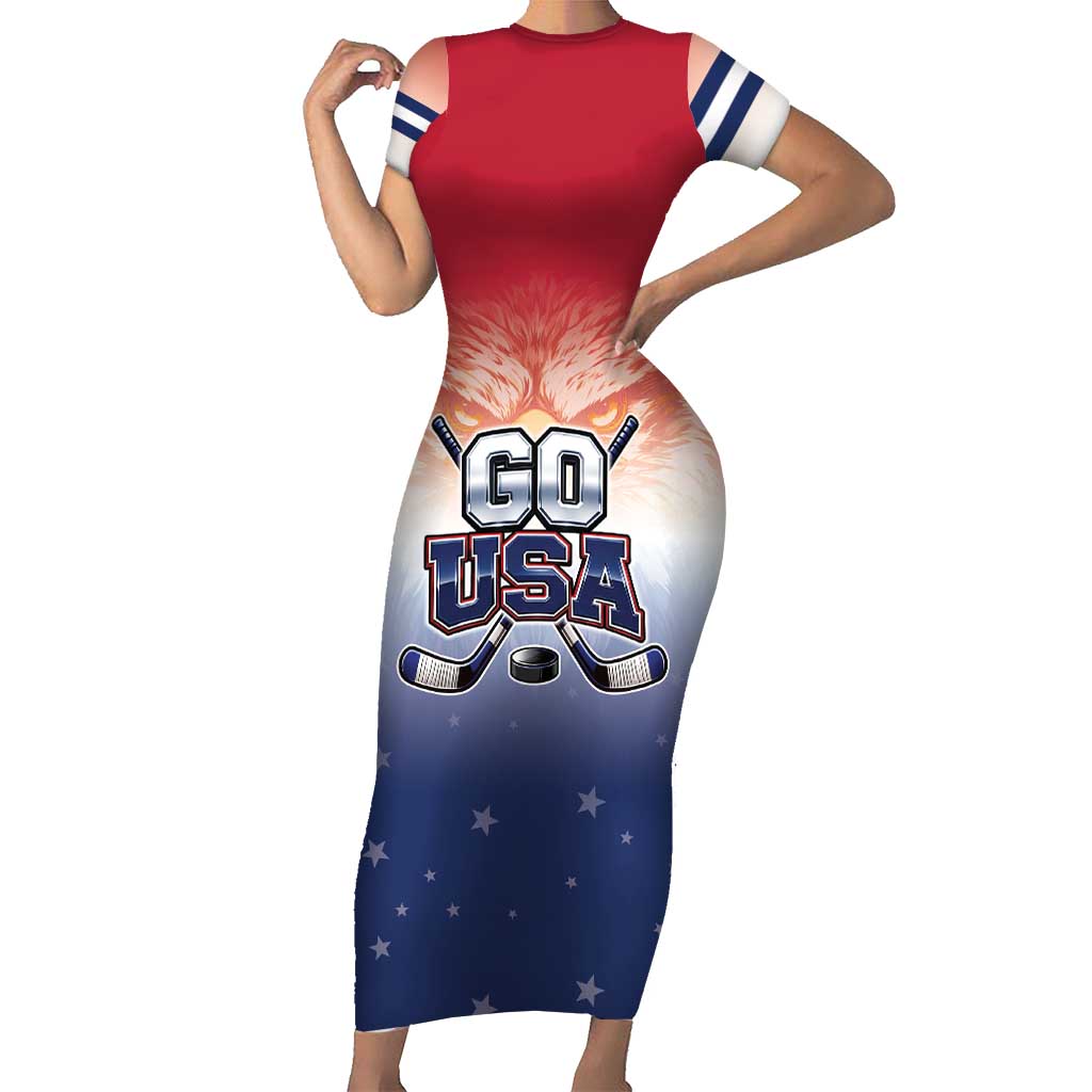 Custom USA Ice Hockey Team Short Sleeve Bodycon Dress Go USA Unique Style