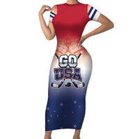 Custom USA Ice Hockey Team Short Sleeve Bodycon Dress Go USA Unique Style