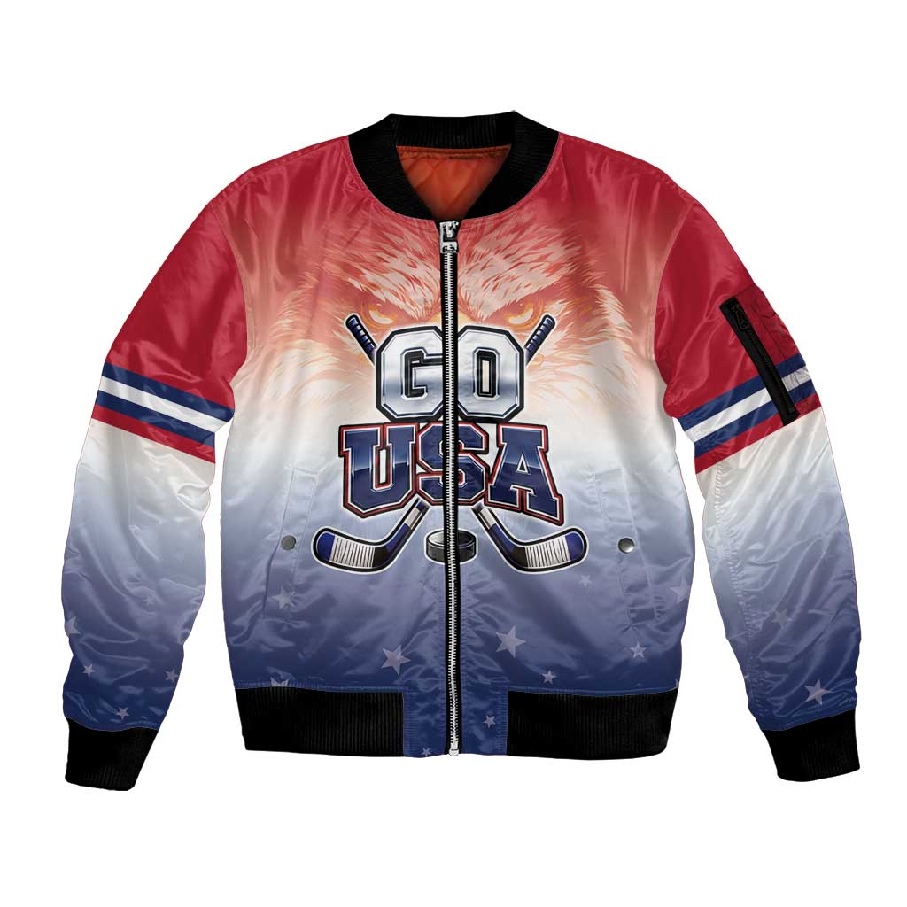 Custom USA Ice Hockey Team Sleeve Zip Bomber Jacket Go USA Unique Style